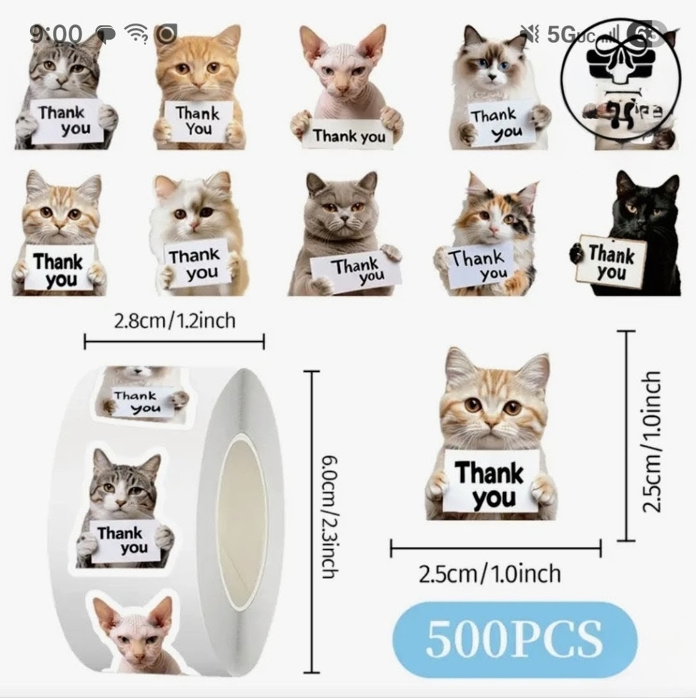 NWT 🫶 IP 💌 SWEET KITTY 🐺 TY STICKER ROLLS 📬 500 PER ROLL ❤️ Multiple Avail